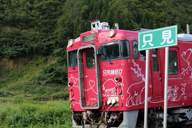 JR只見線ラッピング列車「縁結び列車」